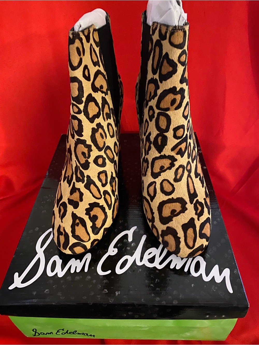 Sam Edelman Leopard Print Ankle Booties in Tan and Black